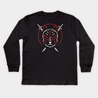 Cool Japanese Kitsune Fox Samurai Katanas Kids Long Sleeve T-Shirt